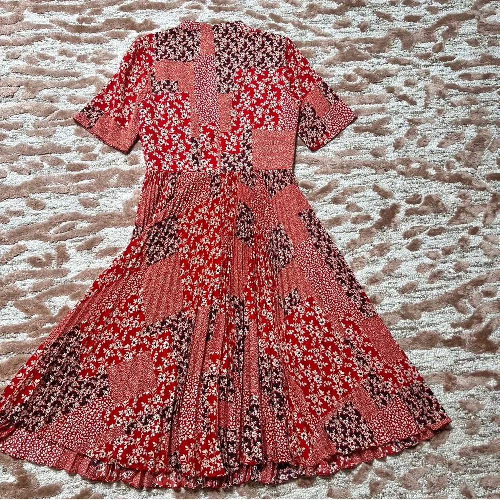 Mikael Aghal Red Floral Patchwork Midi Dress - Picture 5 of 6